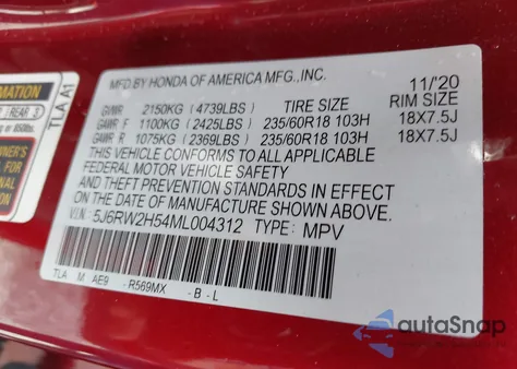 2021 Honda Cr-V Awd Ex from USA, damaged, VIN 5J6RW2H54ML004312